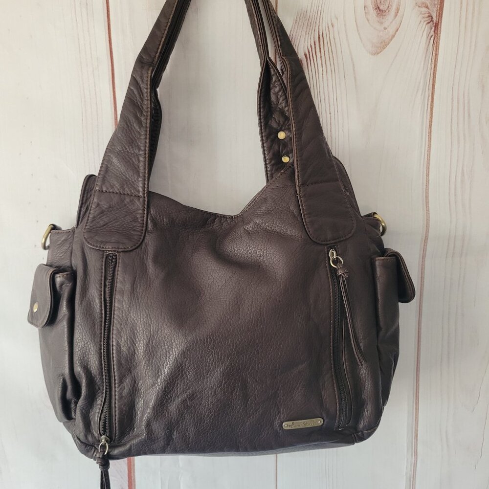 Montana West Braided Vegan Leather Concealed Carry Shoulder Hobo Bag Purse Brown - Picture 4 of 13